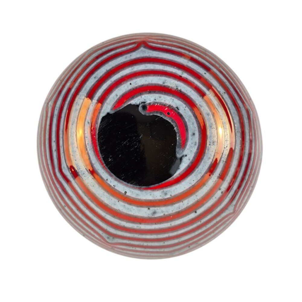 Studio Art Glass Vase Red Ribbon Stripe Black interior Hand Blown Contemporary - Picture 5 of 10